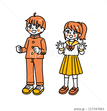 シンプルなタッチの学生の男女/単色	 117347063