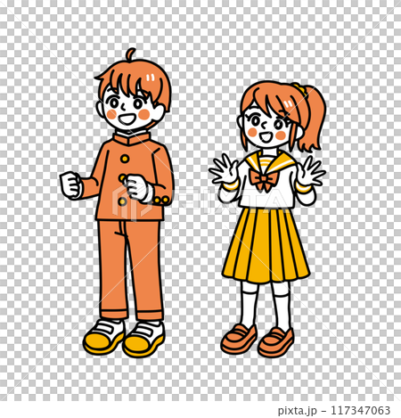 シンプルなタッチの学生の男女/単色	 117347063