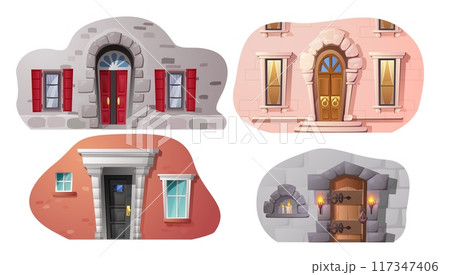 Set of different doors and walls 3D style, vector illustration 117347406