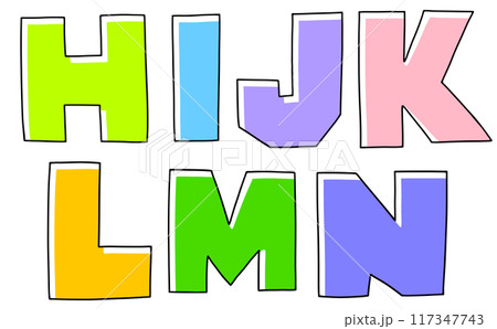 ゆるめシンプルな大文字アルファベットの『HIJKLMN』カクカクバージョン ベタ塗り ゆるめシンプルな大文字アルファベットの『HIJKLMN』カクカクバージョン ベタ塗り 117347743