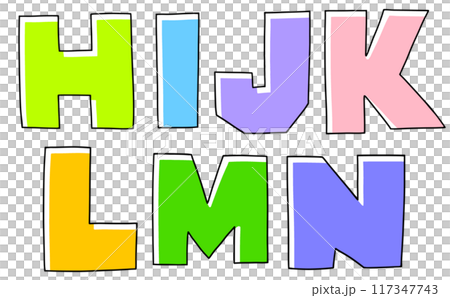 ゆるめシンプルな大文字アルファベットの『HIJKLMN』カクカクバージョン ベタ塗り ゆるめシンプルな大文字アルファベットの『HIJKLMN』カクカクバージョン ベタ塗り 117347743