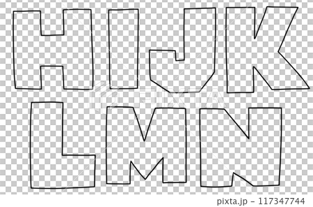 A loose and simple uppercase alphabet "HIJKLMN" jagged version Line drawing A loose and simple uppercase alphabet "HIJKLMN" jagged version Line drawing 117347744