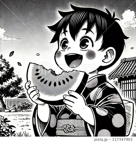 スイカを食べる子ども 117347903