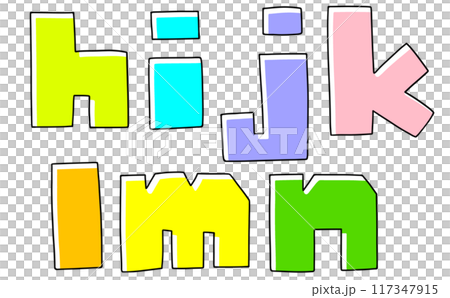 A simple, loosely written lowercase alphabet "hijklmn" in a jagged version, solid color A simple, loosely written lowercase alphabet "hijklmn" in a jagged version, solid color 117347915
