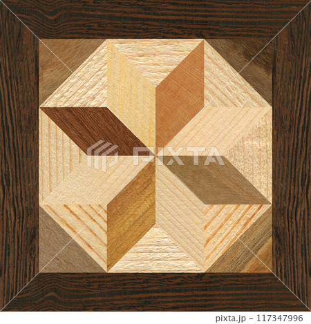 Wooden marquetry can be patterns created from the combination of pine wenge and walnut wood, wooden floor, parquet, cutting board 117347996