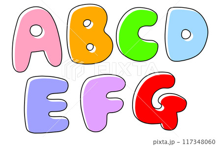 ゆるめシンプルな大文字アルファベットの『ABCDEFG』丸っこいバージョン　ベタ塗り 117348060