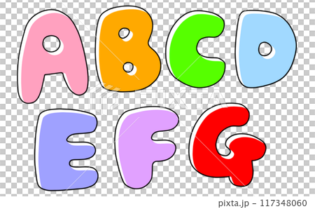 ゆるめシンプルな大文字アルファベットの『ABCDEFG』丸っこいバージョン　ベタ塗り 117348060