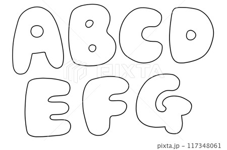 ゆるめシンプルな大文字アルファベットの『ABCDEFG』丸っこいバージョン　線画 117348061