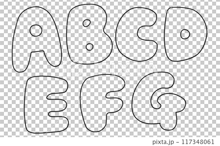 ゆるめシンプルな大文字アルファベットの『ABCDEFG』丸っこいバージョン　線画 117348061