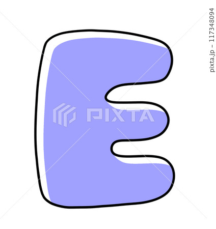 ゆるめシンプルな大文字アルファベットの『E』丸っこいバージョン　ベタ塗り 117348094