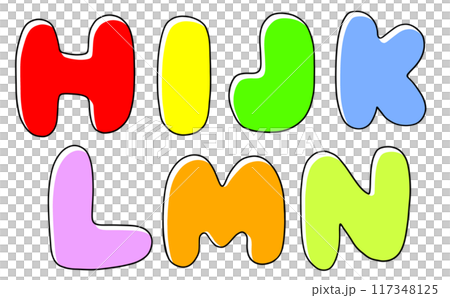 ゆるめシンプルな大文字アルファベットの『HIJKLMN』丸っこいバージョン　ベタ塗り 117348125