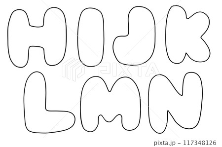 ゆるめシンプルな大文字アルファベットの『HIJKLNM』丸っこいバージョン　線画 117348126