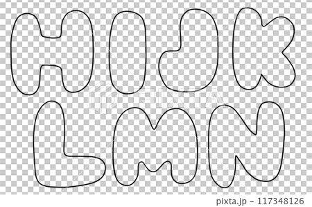 ゆるめシンプルな大文字アルファベットの『HIJKLNM』丸っこいバージョン　線画 117348126