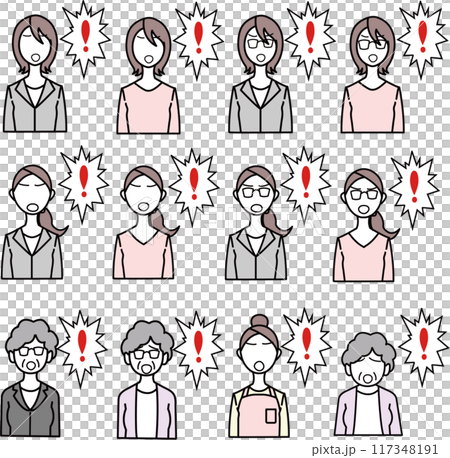 驚く女性のアイコン イラストセット 驚く女性のアイコン イラストセット 117348191