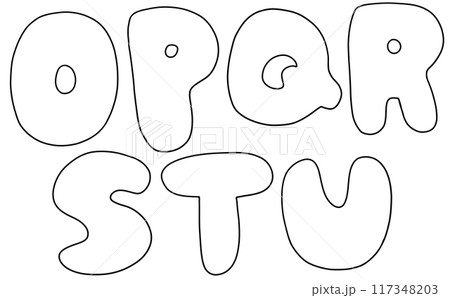 ゆるめシンプルな大文字アルファベットの『OPQRSTU』丸っこいバージョン　線画 117348203