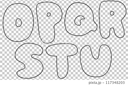 寬鬆簡單的大寫字母“OPQRSTU”圓角版線描 117348203