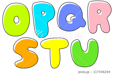 ゆるめシンプルな大文字アルファベットの『OPQRSTU』丸っこいバージョン ベタ塗り ゆるめシンプルな大文字アルファベットの『OPQRSTU』丸っこいバージョン ベタ塗り 117348204