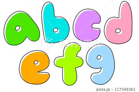 ゆるめシンプルな小文字アルファベットの『abcdefg』丸っこいバージョン　ベタ塗り 117348361