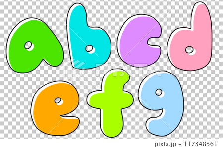 ゆるめシンプルな小文字アルファベットの『abcdefg』丸っこいバージョン　ベタ塗り 117348361