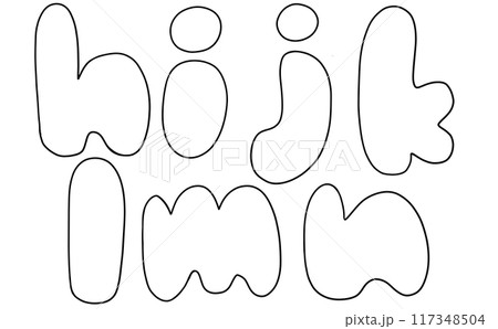 ゆるめシンプルな小文字アルファベットの『hijklmn』丸っこいバージョン　線画 117348504