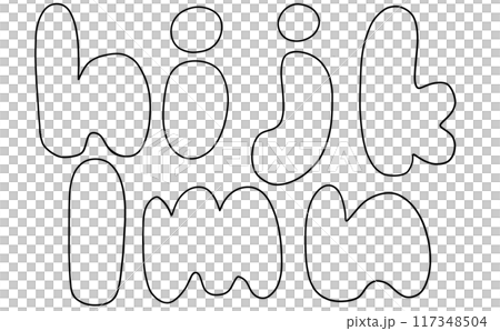 A simple, rounded version of the alphabet "hijklmn" in lowercase. Line drawing A simple, rounded version of the alphabet "hijklmn" in lowercase. Line drawing 117348504