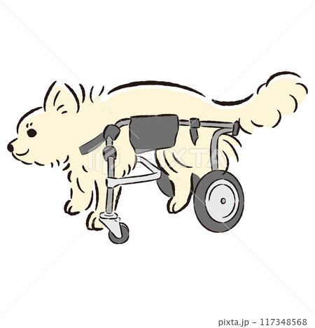 車椅子を使う犬の手描きイラスト 117348568