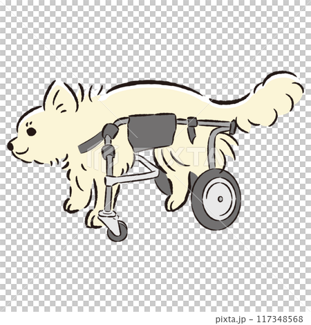車椅子を使う犬の手描きイラスト 117348568
