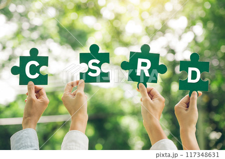Corporate Sustainability Reporting Directive (CSRD) Concept. The European Union and financial reporting standards regarding sustainability disclosures. 117348631