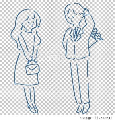 プロポーズをする男女のイラスト　手書き　線画 117348641