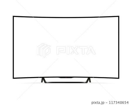 Modern curved TV with blank screen mockup 117348654