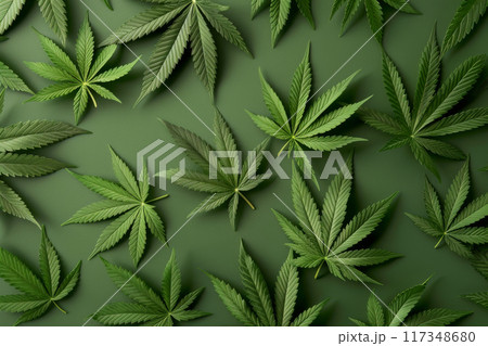 Cannabis Texture Green Hemp Leaves on Dark...のイラスト素材 [117348680] - PIXTA