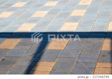 Shadow of person on the floor, wood, road, rectangle, flooring, asphalt 117348749