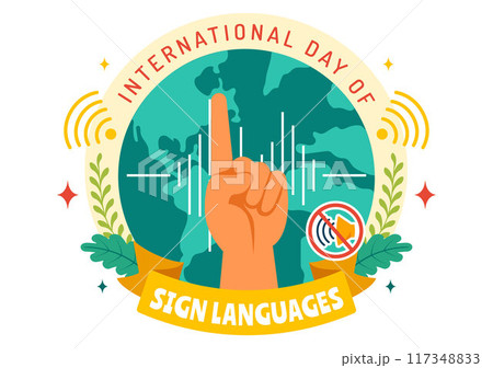 International Day of Sign Languages Vector Illustration Featuring People Demonstrating Hand Gestures and Hearing Disability in a Flat Background 117348833