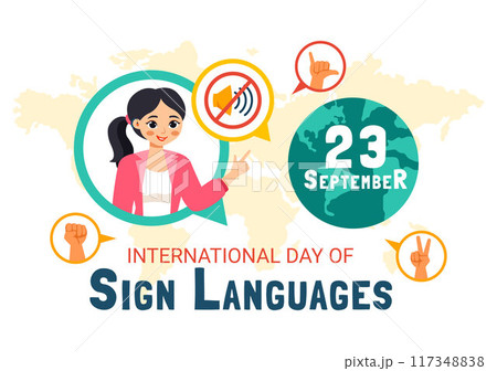International Day of Sign Languages Vector Illustration Featuring People Demonstrating Hand Gestures and Hearing Disability in a Flat Background 117348838