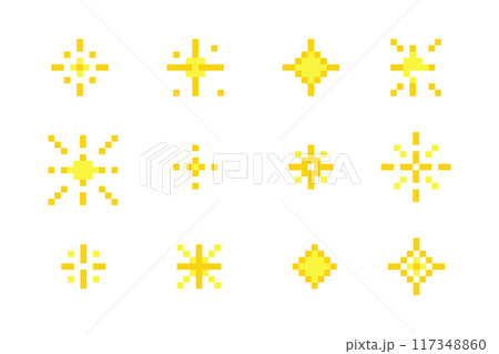 Pixel star retro 8 bit sparkle set. Shiny game pixel art effect set. Firework burst, space decoration. 90s aesthetics, y2k Pixel star retro 8 bit sparkle set. Shiny game pixel art effect set. Firework burst, space decoration. 90s aesthetics, y2k 117348860