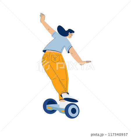Electric Transport with Woman Character Ride Hoverboard Vector Illustration Electric Transport with Woman Character Ride Hoverboard Vector Illustration 117348937