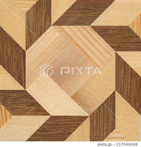 Wooden marquetry can be patterns created from the combination of pine and walnut wood, wooden floor, parquet, cutting board 117349349