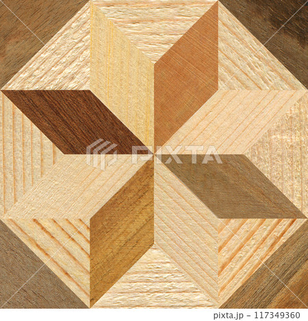 Wooden marquetry can be patterns created from the combination of pine and walnut wood, wooden floor, parquet, cutting board Wooden marquetry can be patterns created from the combination of pine and walnut wood, wooden floor, parquet, cutting board 117349360