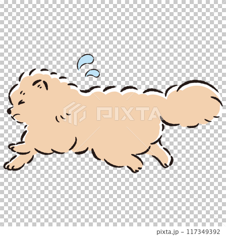 Illustration of a dog running away with a troubled expression 117349392