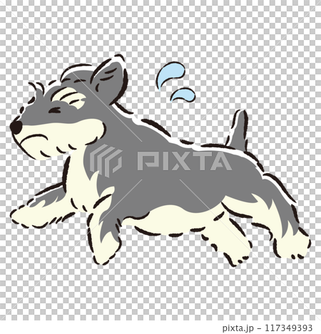 Illustration of a dog running away with a troubled expression Illustration of a dog running away with a troubled expression 117349393