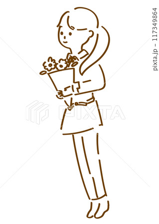 線画の花屋の女性のイラスト 117349864