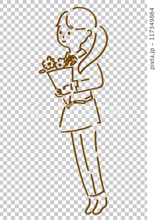 線画の花屋の女性のイラスト 117349864
