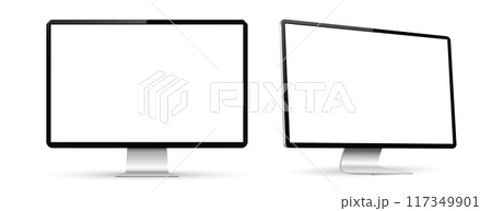 Computer with white screen on white background Computer with white screen on white background 117349901