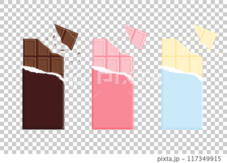 Illustration set of chocolate bars (milk, strawberry, white) 117349915
