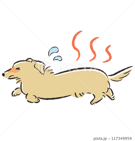 暑くて困った表情の犬のイラスト 暑くて困った表情の犬のイラスト 117349959