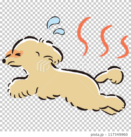 暑くて困った表情の犬のイラスト 117349960