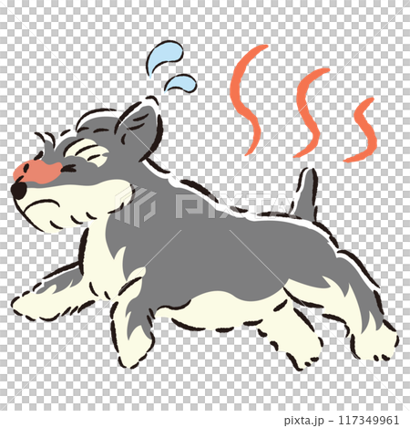 暑くて困った表情の犬のイラスト 117349961