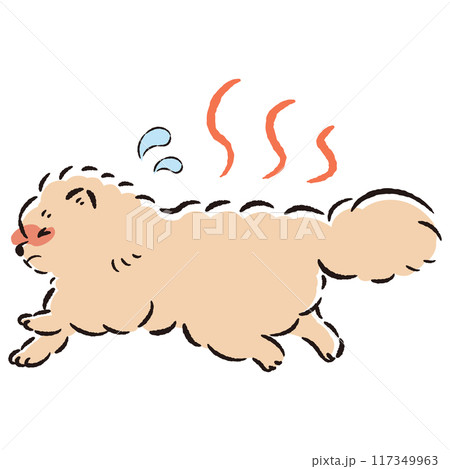 暑くて困った表情の犬のイラスト 117349963