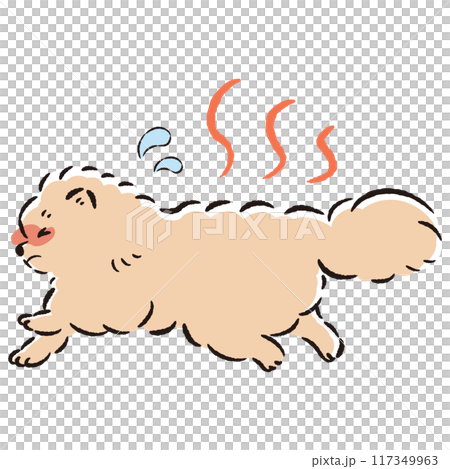 暑くて困った表情の犬のイラスト 117349963