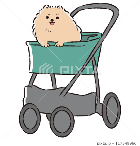 犬が乗ったペットカートの手描きイラスト 犬が乗ったペットカートの手描きイラスト 117349966